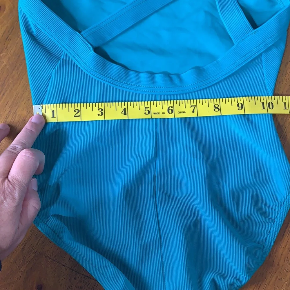 Vintage Women's Teal Ribbed One Piece Retro Bathing Swim Suit - Picture 6 of 10